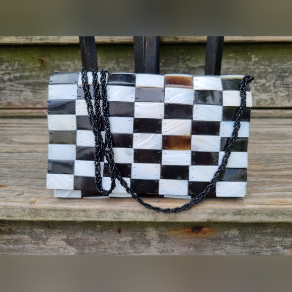 Vintage Mod by design mother of pearl  shoulder bag with beaded strap - Picture 3 of 5